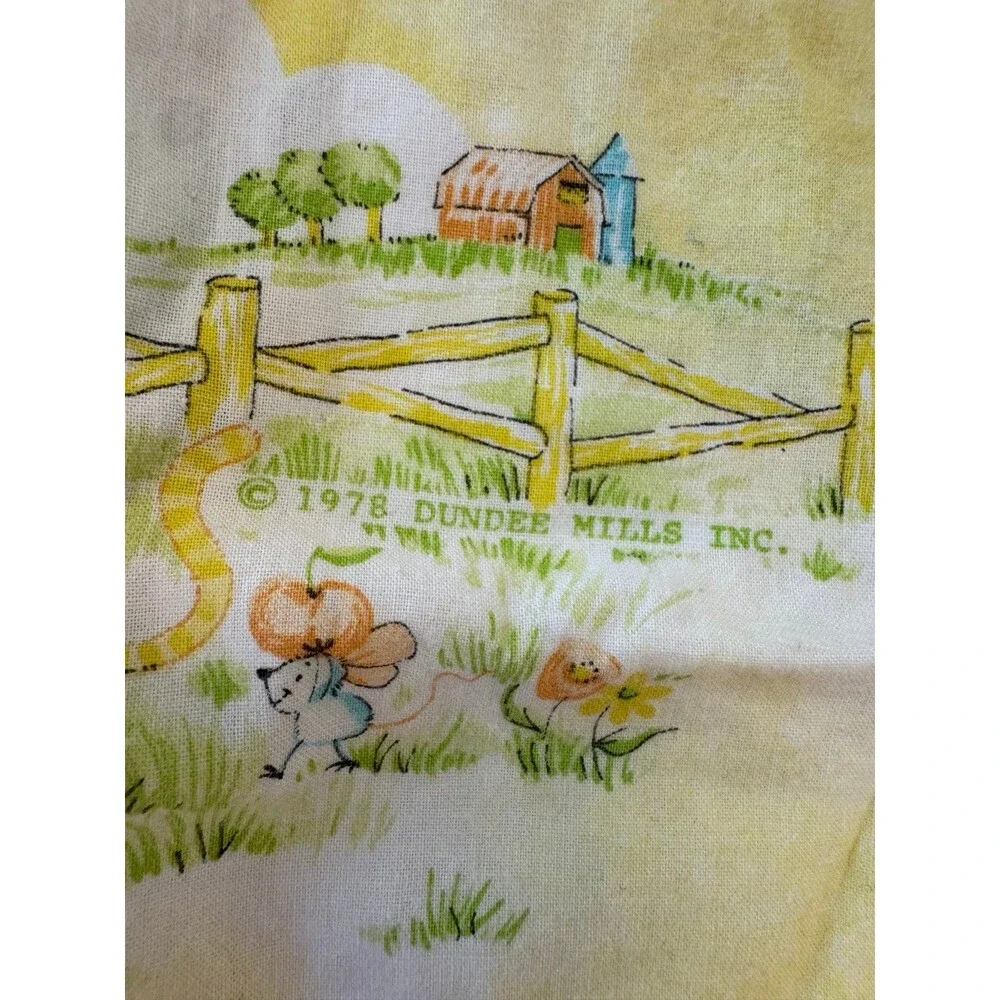 Vtg 70s Dundee Yellow Bears Rabbits Forest Fitted Crib Sheet & Pillowcase Animal